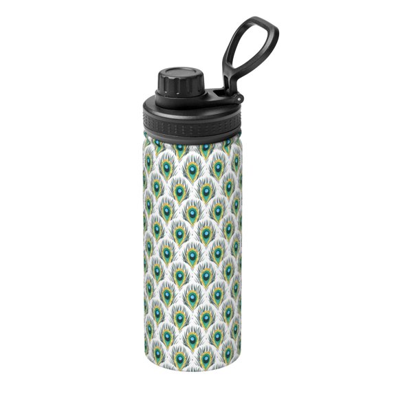 Rateoe Peacock Feathers1 Printed 18oz Sports Insulated Water Bottle, Double-Wall Stainless Steel Kettle with Leak-Proof Cap and Carry Loop, BPA-Free for Outdoor, Gym, Camping, and Travel