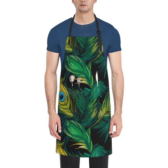 Rateoe Peacock Feathers2 Aprons with Pocket,Men Womens Aprons Waterproof Adjustable Cooking Aprons for Kitchen Gardening and Salon