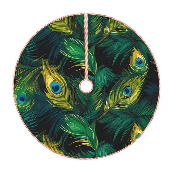Rateoe Peacock Feathers2 Pattern Christmas Tree Skirt with Ties , Christmas Tree Decorations, Farmhouse Christmas Decor Xmas Holiday Decorations-30"