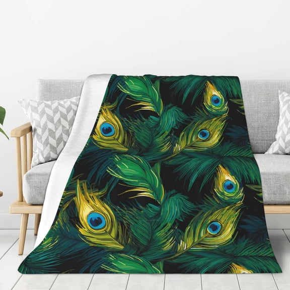 Rateoe Peacock Feathers2 Pattern Flannel Throw Blanket, Ultra-soft Blanket for Bed, Couch, Car, Hypoallergenic Anti-pilling blanket-60"x50"(Vertical)