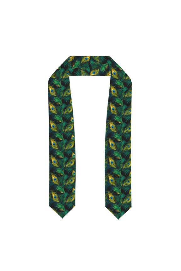 Peacock Feathers2 Pattern Graduation Shawl Stole – Elegant Stole for Graduates ,Graduation Gown Accessory, Academic Stole-Flattened