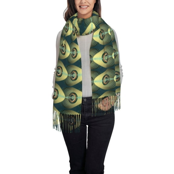 Rateoe Peacock Gold Feather Women's Traditional Scarf Wrap Tassel Shawl Fringes Neck Head Shawl Retro Scarf