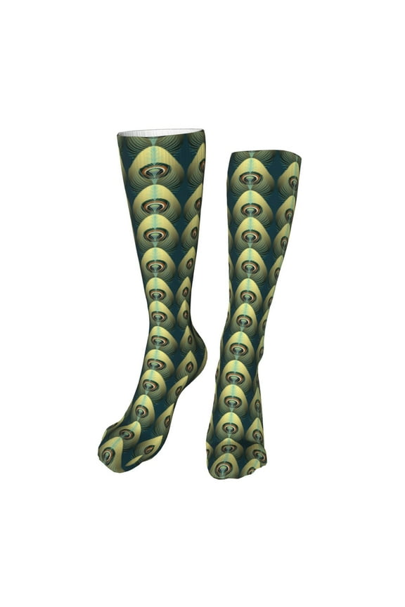 Peacock Gold Feather print Women's Men's Novelty 20in Crew Socks Cotton Socks Knee High Socks for Walking,Running,Nurses,Pregnancy-One Size