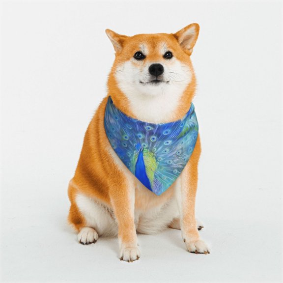 Rateoe Peacock Print Pet Scarf for Dogs and Cats – Stylish Reflective Design, Breathable & Durable Pet Bandana with Quick-Release Buckle-Large