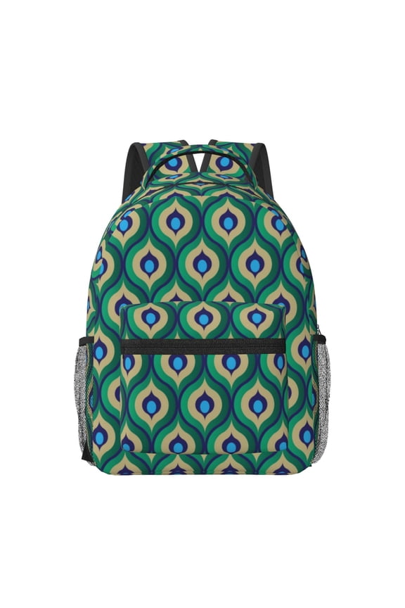 Peacock'S Tail Pattern Durable Student Backpack Laptop Bag- Ergonomic Design, Waterproof Twill Fabric - Ideal for School, Travel, and Outdoor Activities