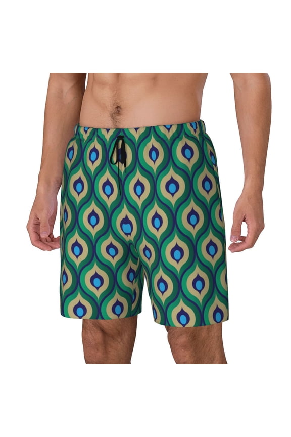 Peacock'S Tail Pattern Men’s Swim Shorts with Compression Liner – Double-Layered Quick-Dry Swimwear, Comfortable & Stretchy Beach Shorts-3X-Large