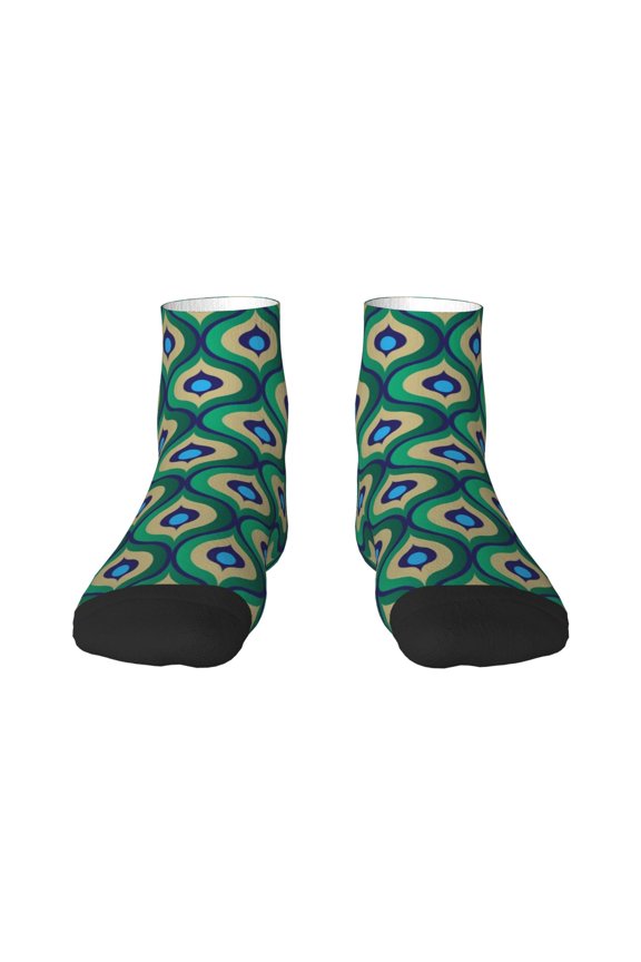 Peacock'S Tail Pattern Quarter Crew Socks,Toe Seamed Ankle Socks,Cotton Cushioned Breathable Athletic Crew Sports Socks