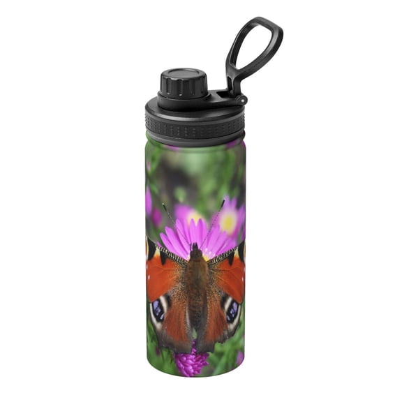 Rateoe Peacock butterfly Printed 18oz Sports Insulated Water Bottle, Double-Wall Stainless Steel Kettle with Leak-Proof Cap and Carry Loop, BPA-Free for Outdoor, Gym, Camping, and Travel