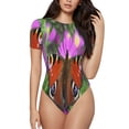 thumbnail image 1 of Rateoe Peacock butterfly Printed Women Rash Guard Short Sleeve,Tummy control Swimsuit Surfing Swimsuit Bathing Suit Short-sleeved Onesie UPF 50+-Medium, 1 of 7