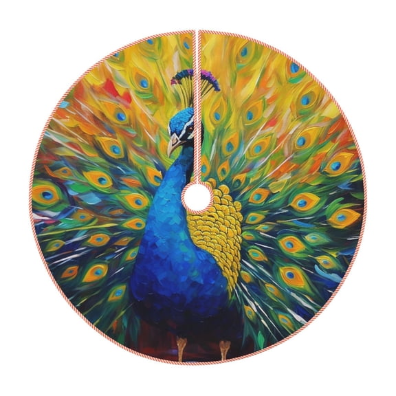Rateoe Peacocks Pattern Christmas Tree Skirt with Ties, Christmas Tree Decorations, Farmhouse Christmas Decor Xmas Holiday Decorations-