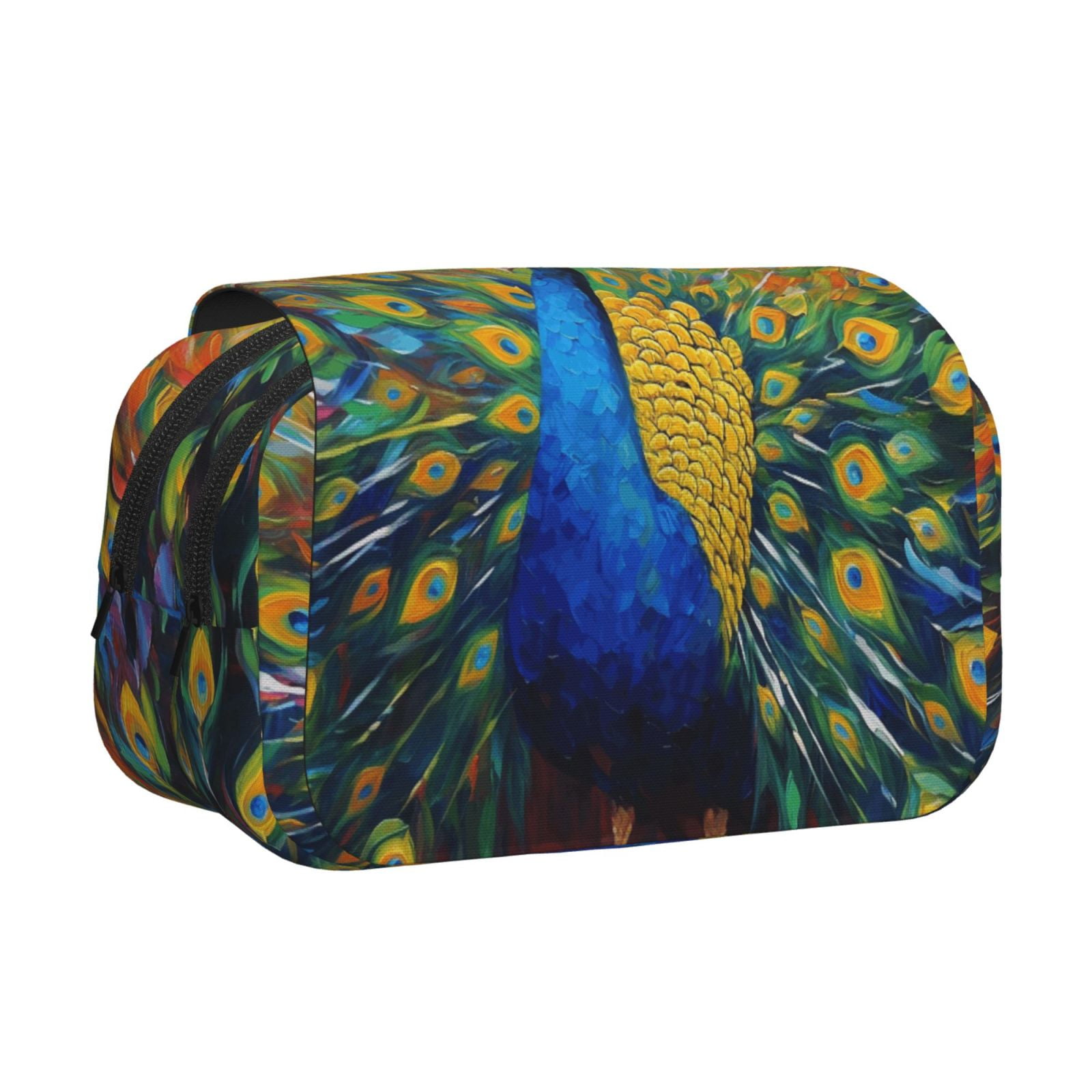 Rateoe Peacocks Pattern Double Clamshell Pen Case, Storage Organizer with Two Zipper Compartments– Holds Up to 50 Pencils & Pens