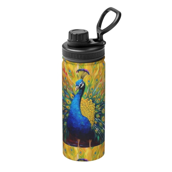 Rateoe Peacocks Printed 18oz Sports Insulated Water Bottle, Double-Wall Stainless Steel Kettle with Leak-Proof Cap and Carry Loop, BPA-Free for Outdoor, Gym, Camping, and Travel