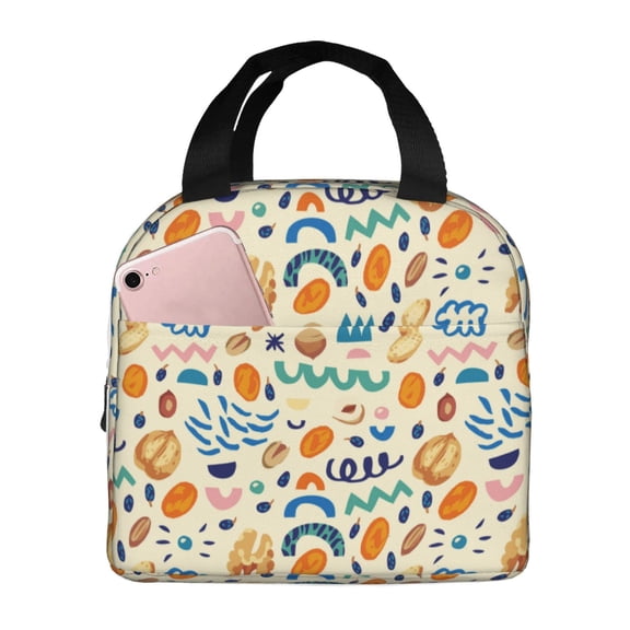 Rateoe Peanuts 8 Pattern Insulated Lunch Bag with Thick Aluminum Foil Lunch Tote Bag with Front Pocket for Men and Women, Ideal for Work, School, Picnics, and Travel