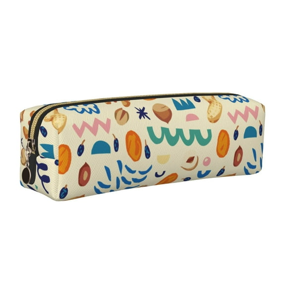 Rateoe Peanuts 8 Print Leather Pencil Case with Smooth Zipper, Compact Storage for Writing Tools & Art Supplies, 8.26" x 1.96" x 2.16"