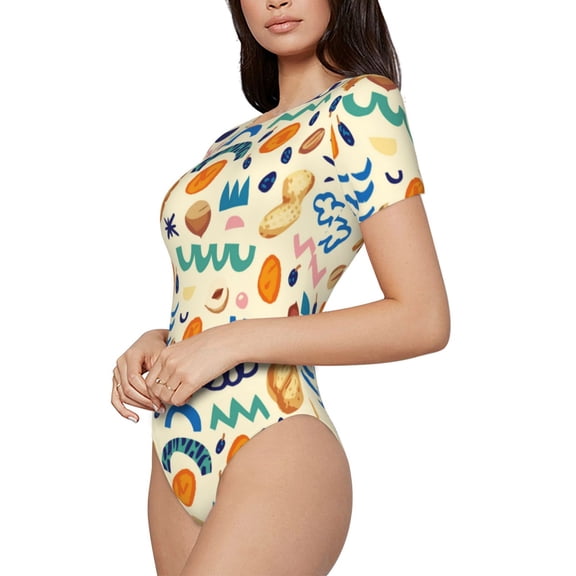 Rateoe Peanuts 8 Printed Women Rash Guard Short Sleeve,Tummy control Swimsuit Surfing Swimsuit Bathing Suit Short-sleeved Onesie UPF 50+