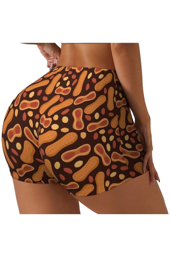 Peanuts2 Printed Power Workout Shorts for Women Tummy Control Squat Proof Ribbed Thick Seamless Scrunch Active Short-Large