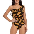 thumbnail image 1 of Rateoe Peanuts5 Pattern Women One Piece Swimsuits Tummy Control One Shoulder Bathing Suits Ruffle Swimwear-Small, 1 of 6