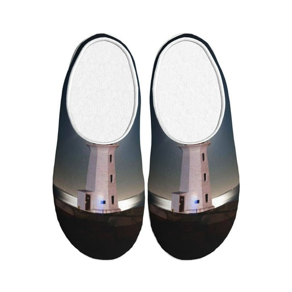 Rateoe Peggy's Cove Lighthouse Print Women's Men's Cotton Knit Slippers Lightweight Memory Foam Indoor House Shoes with Anti-Skid Sole-37/38
