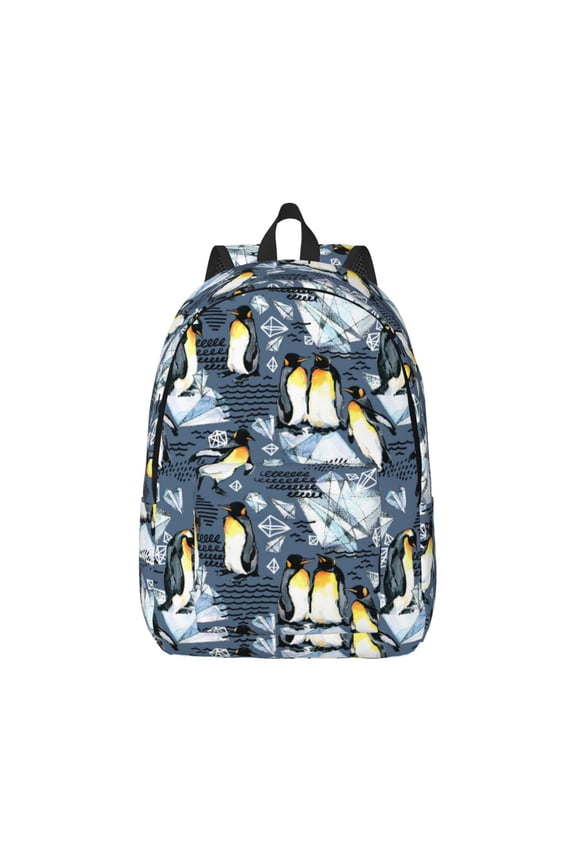 Penguin Arctic Adventure Pattern Canvas College Laptop Backpack,Travel Daypack,Durable Rucksack Travel Notebook Bag School Backpack Book Bag for Men Women-Medium