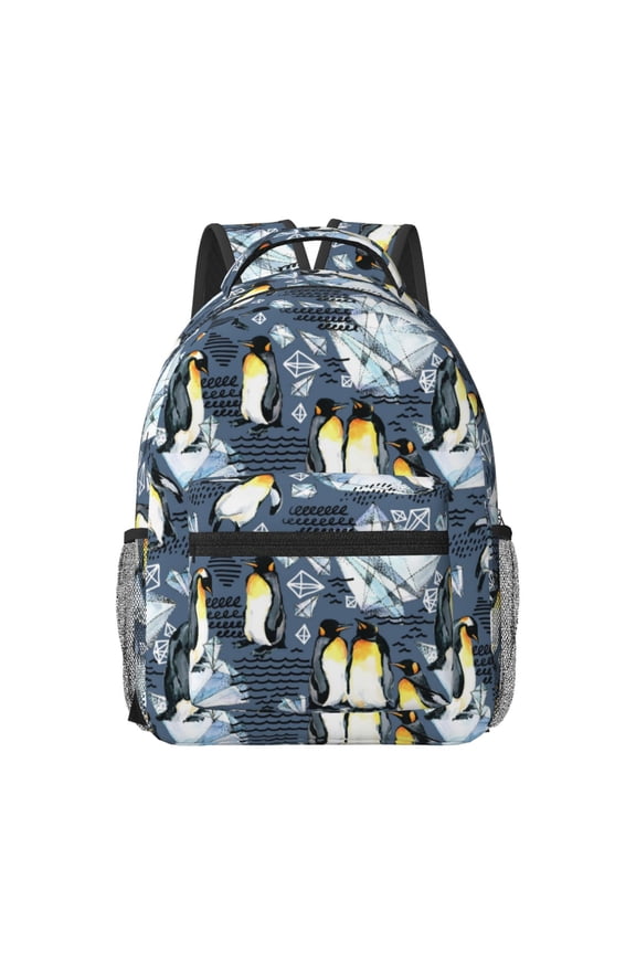 Penguin Arctic Adventure Pattern Durable Student Backpack Laptop Bag- Ergonomic Design, Waterproof Twill Fabric - Ideal for School, Travel, and Outdoor Activities-One Size