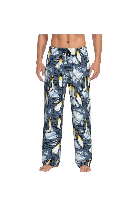 Penguin Arctic Adventure Pattern Men’s Ultra-Soft Comfy Pajama Lounge Pants Sleepwear,Comfortable Lounge Wear,lightweight Pajamas, Casual Home Wear-Medium