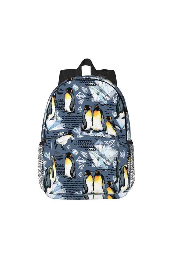 Penguin Arctic Adventure Pattern Student Backpack Water-resistant Backpack 15-inch Laptop Backpack Lightweight Adjustable School Backpack