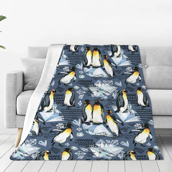Rateoe Penguin Arctic Adventure Print Fuzzy Fleece Throw Blanket Extra Large,Super Soft,Fluffy and Warm Blankets for Couch,Bed,All Season Use (60"x50")
