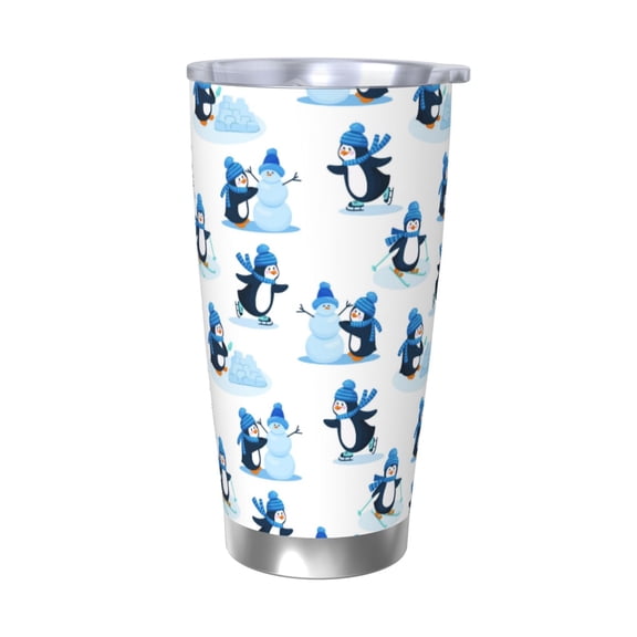 Rateoe Penguin Winter Fun Printed Car Guy Gifts for Men Women Tumbler - 20oz/590ml Double Wall Vacuum Insulated Stainless Steel Travel Tumbler Cups with Lid & Straw-Without Straw