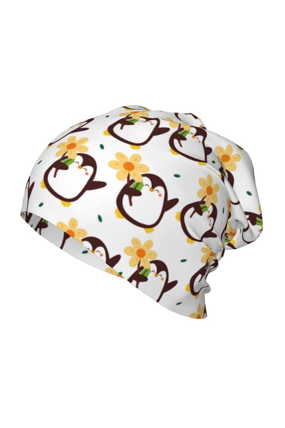 Penguin With Flowers Kids Beanie Warm Knit Beanie Hats Boys Girls Winter Hat Soft Slouchy Hats for Kids