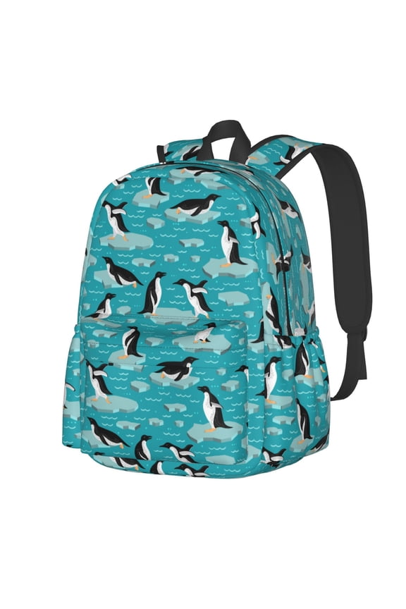 Penguins On The Ice In The Sea Pattern Student Backpack,Backpack for School,Lightweight Bag,Travel Backpack,Outdoor Backpack,Large Capacity Backpack