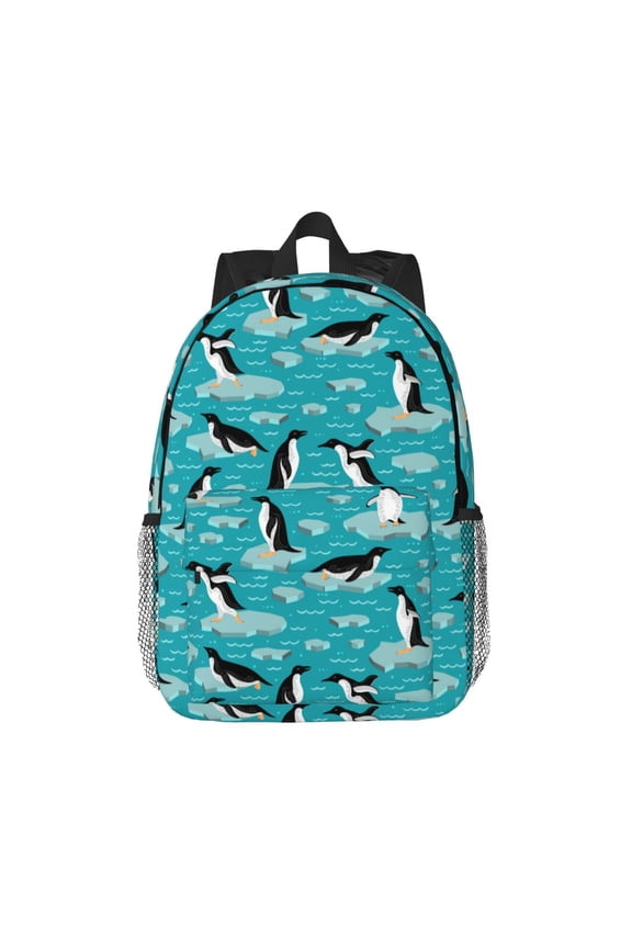 Penguins On The Ice In The Sea Pattern Student Backpack Water-resistant Backpack 15-inch Laptop Backpack Lightweight Adjustable School Backpack