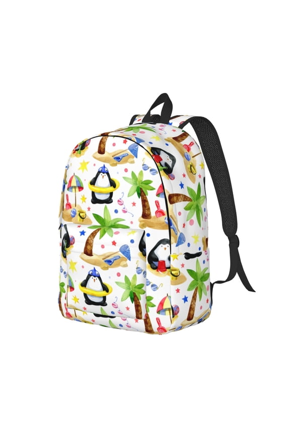 Penguins On The Beach Pattern Durable Canvas Backpack for Men & Women – Stylish & Lightweight – Adjustable Straps, Multiple Pockets – Fits 15-17 Inch LaptopsMedium