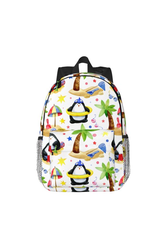 Penguins On The Beach Pattern Student Backpack Water-resistant Backpack 15-inch Laptop Backpack Lightweight Adjustable School Backpack