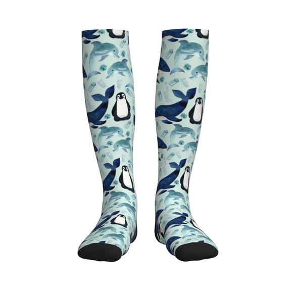Rateoe Penguins Whales Compression Socks for Women and Men 20-30mmHg-Circulation Support Socks Knee High Nurse Pregnant Running Medical and Travel Athletic