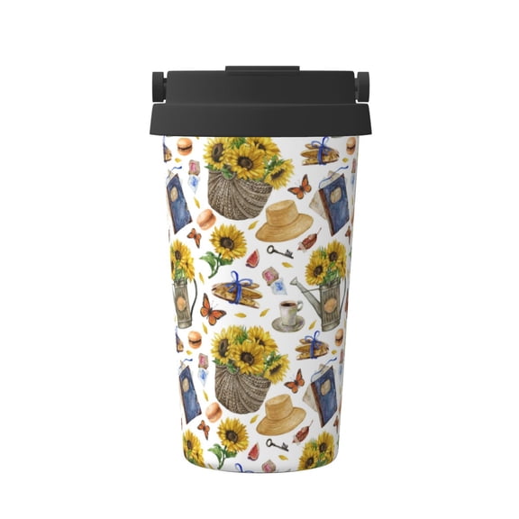 Rateoe Picnic Pattern Travel Coffee Mug Tumbler with Flip Lid | Reusable Insulated Stainless Steel Cold Brew Iced Coffee Cup Thermos