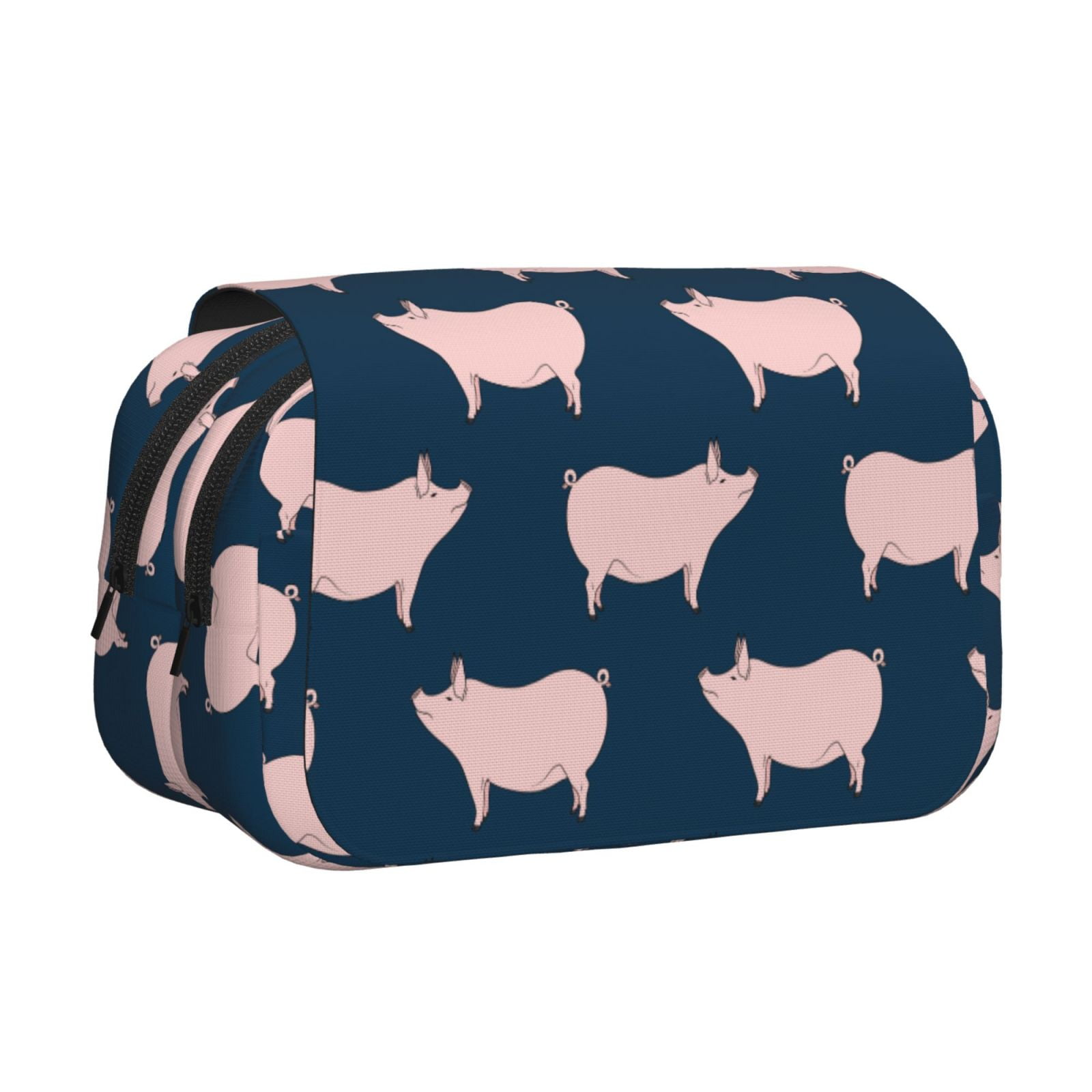 Rateoe Pig 1 Pattern Double Clamshell Pen Case, Storage Organizer with Two Zipper Compartments– Holds Up to 50 Pencils & Pens