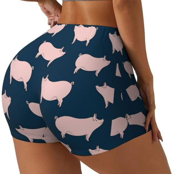Rateoe Pig 1 Printed Power Workout Shorts for Women Tummy Control Squat Proof Ribbed Thick Seamless Scrunch Active Short-Small
