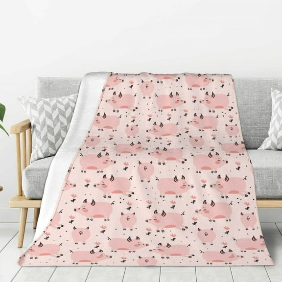 Rateoe Pig Pattern Flannel Throw Blanket, Ultra-soft Blanket for Bed, Couch, Car, Hypoallergenic Anti-pilling blanket-40"x30"(Vertical)
