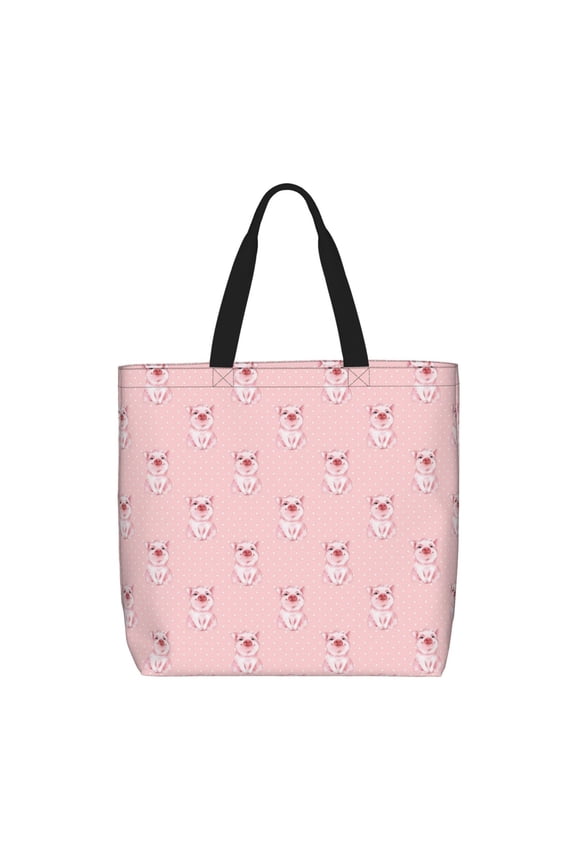 Pig Polka Dot Print Lightweight Tote Bag for Women, Water-Resistant Shoulder Bag with Zipper, Spacious Casual Handbag for Work, School, Shopping