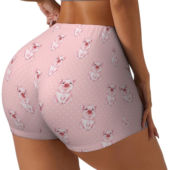 Rateoe Pig Polka Dot Printed Power Workout Shorts for Women Tummy Control Squat Proof Ribbed Thick Seamless Scrunch Active Short-Large