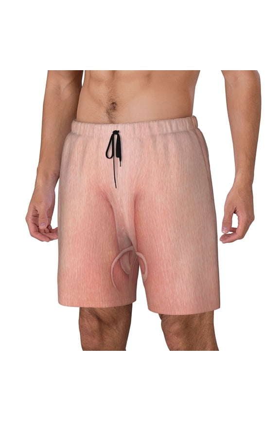 Pig'S Tail Pattern Men’s Swim Shorts with Compression Liner – Double-Layered Quick-Dry Swimwear, Comfortable & Stretchy Beach Shorts-Medium