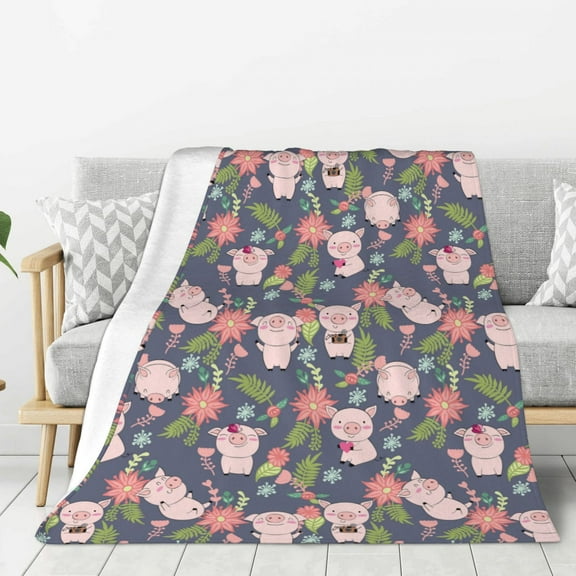 Rateoe Pigs 1 Pattern Flannel Throw Blanket, Ultra-soft Blanket for Bed, Couch, Car, Hypoallergenic Anti-pilling blanket-40"x30"(Vertical)