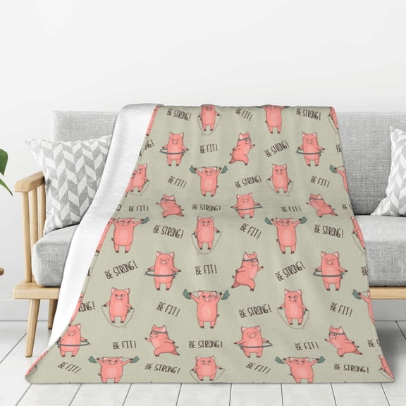 Rateoe Pigs Exercising Pattern Flannel Throw Blanket, Ultra-soft Blanket for Bed, Couch, Car, Hypoallergenic Anti-pilling blanket-40"x30"(Vertical)