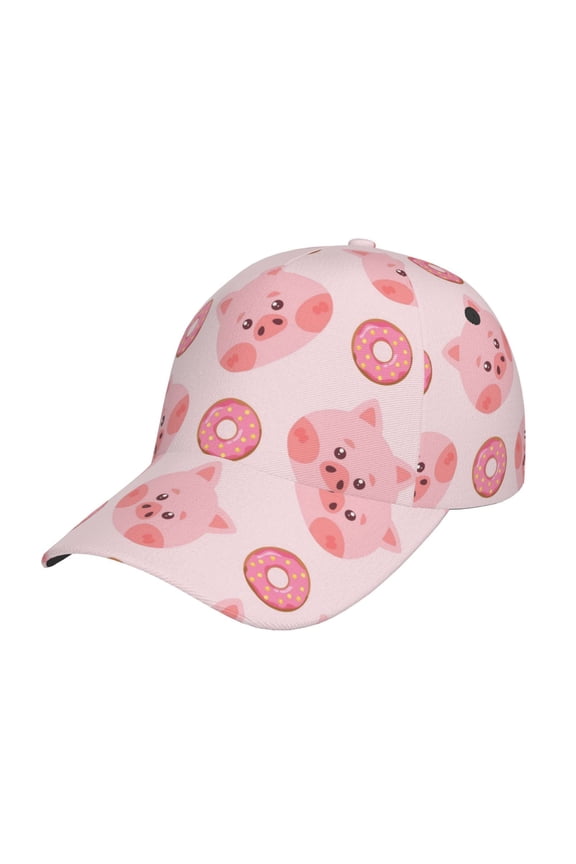 Pigs Head And Donuts Pattern Baseball Cap Outdoor Cap Mountain Dad Hat - Unstructured Soft Cotton Cap-Adjustable UV Protection Cap
