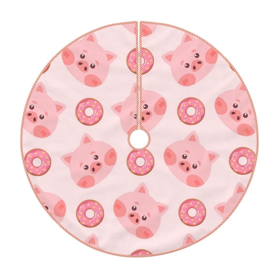 Rateoe Pigs Head And Donuts Pattern Christmas Tree Skirt with Ties , Christmas Tree Decorations, Farmhouse Christmas Decor Xmas Holiday Decorations-
