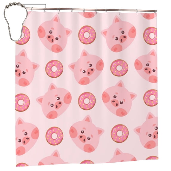 Rateoe Pigs Head And Donuts Shower Curtain - Fancy Bathroom Shower Curtain Sets - Waterproof Shower Curtain with Hooks with 12 Plastic Hooks 72x72 Inches
