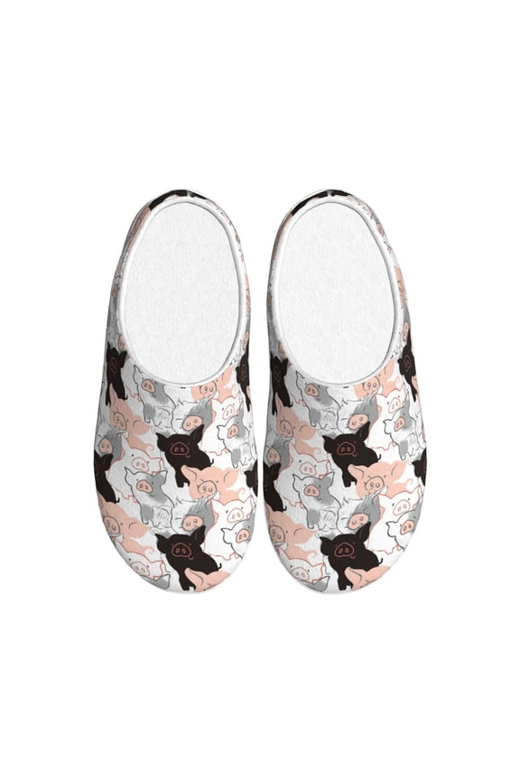 Pigs Print Women's Men's Cotton Knit Slippers Lightweight Memory Foam Indoor House Shoes with Anti-Skid Sole-46/47