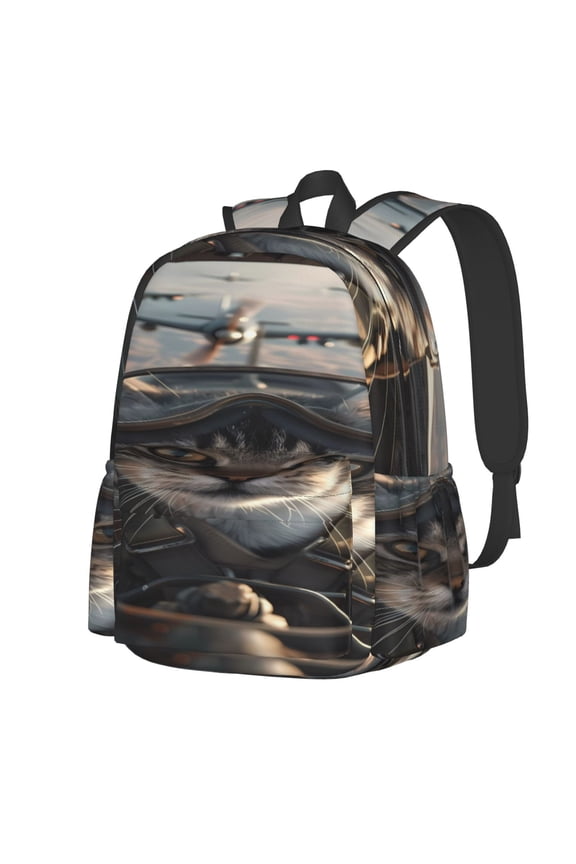 Pilot Cat In Vintage Plane Pattern Student Backpack,Backpack for School,Lightweight Bag,Travel Backpack,Outdoor Backpack,Large Capacity Backpack