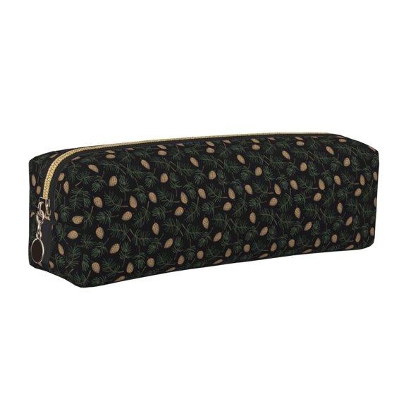 Rateoe Pine Cone Woodland Pattern Print Leather Pencil Case with Smooth Zipper, Compact Storage for Writing Tools & Art Supplies, 8.26" x 1.96" x 2.16"