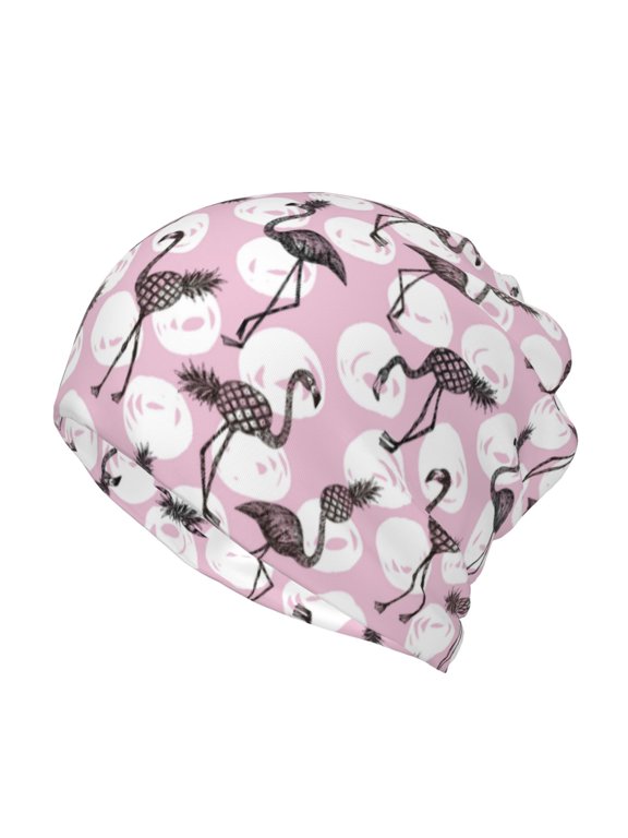 Pineapple Flamingo Cotton Slouchy Beanie Hat for Men/Women,Lightweight Oversize Large Thin Skull Cap Night Sleeping Cap